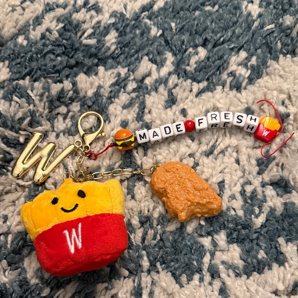 Cute Fast Food Wendy’s Keychain with Fries and Chicken Nugget